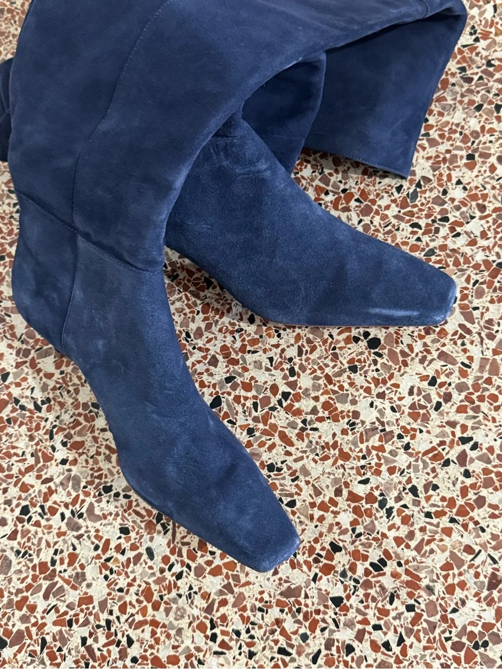 🆕 Reformation Navy Suede Over-the-Knee Pointed-Toe Kitten Heel Boots Roxanne